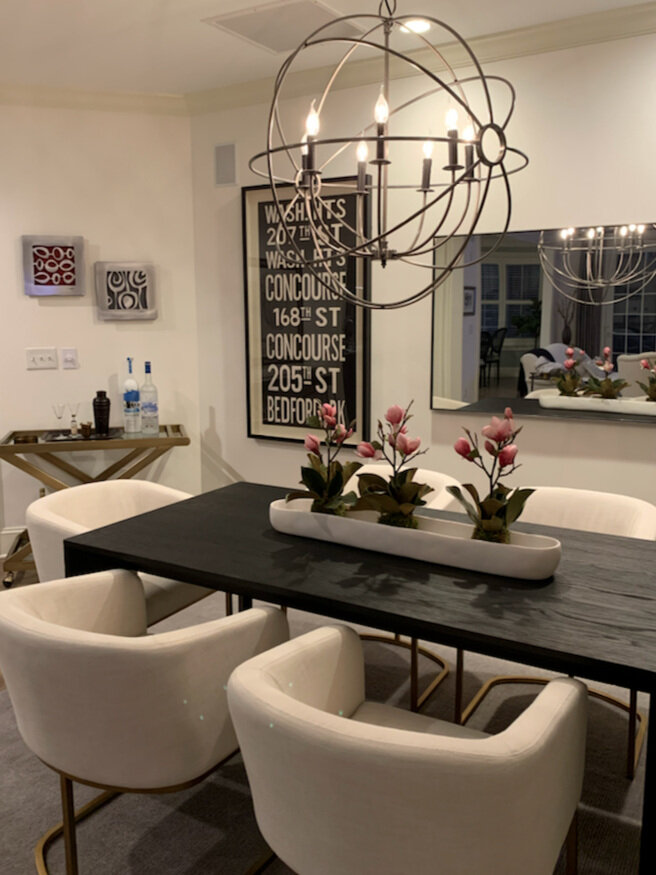 Red Olive and Gray Onion wall tiles in a dining room