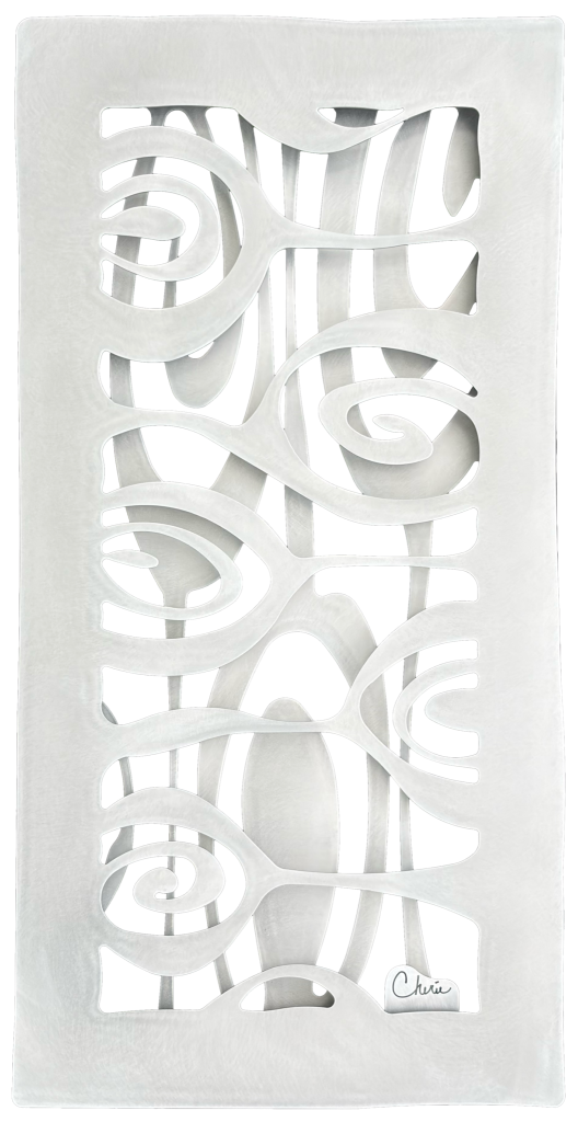 abstract organic shapes cut out of aluminum and assembled into a 3d wall tile