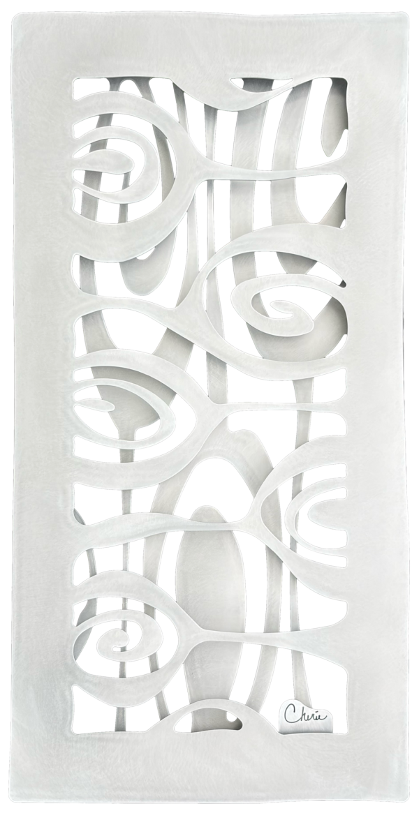 abstract organic shapes cut out of aluminum and assembled into a 3d wall tile