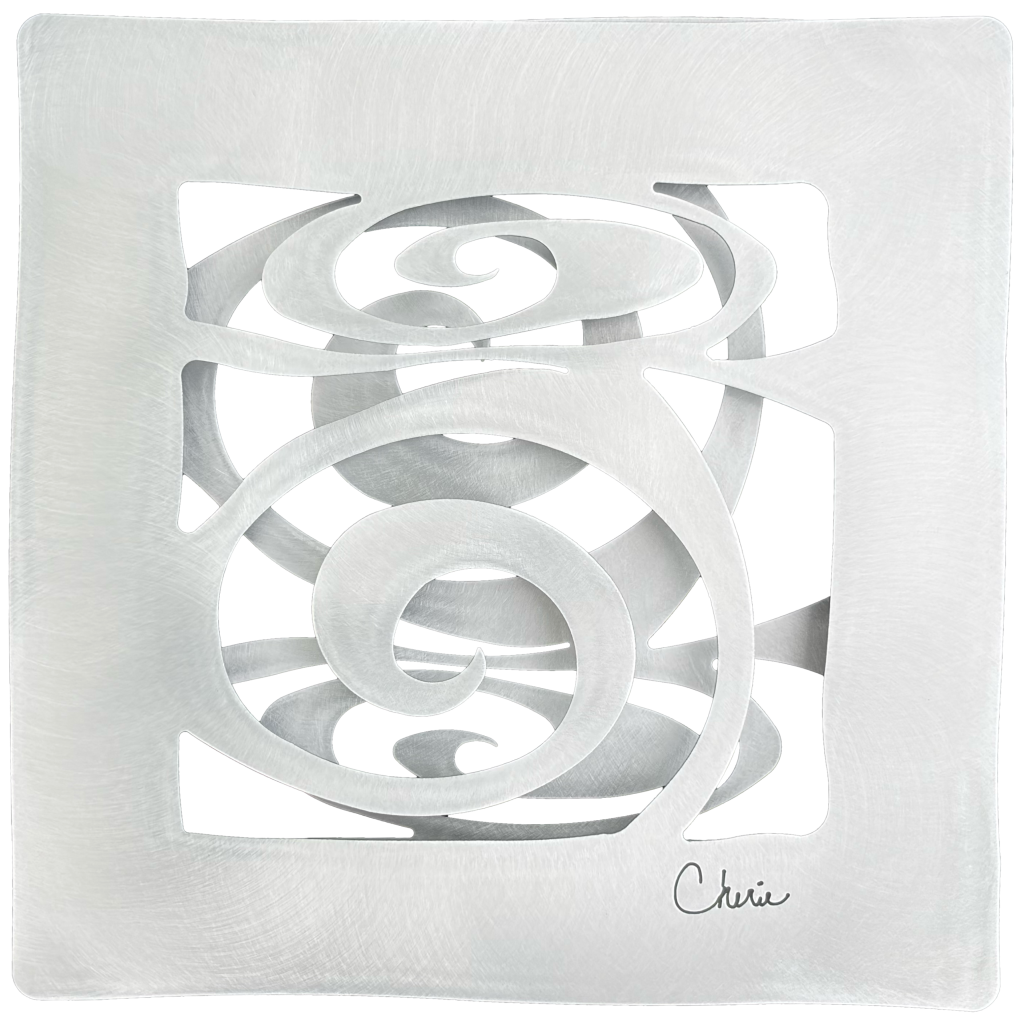 spiral shapes cut out of aluminum and assembled into a 3d wall tile