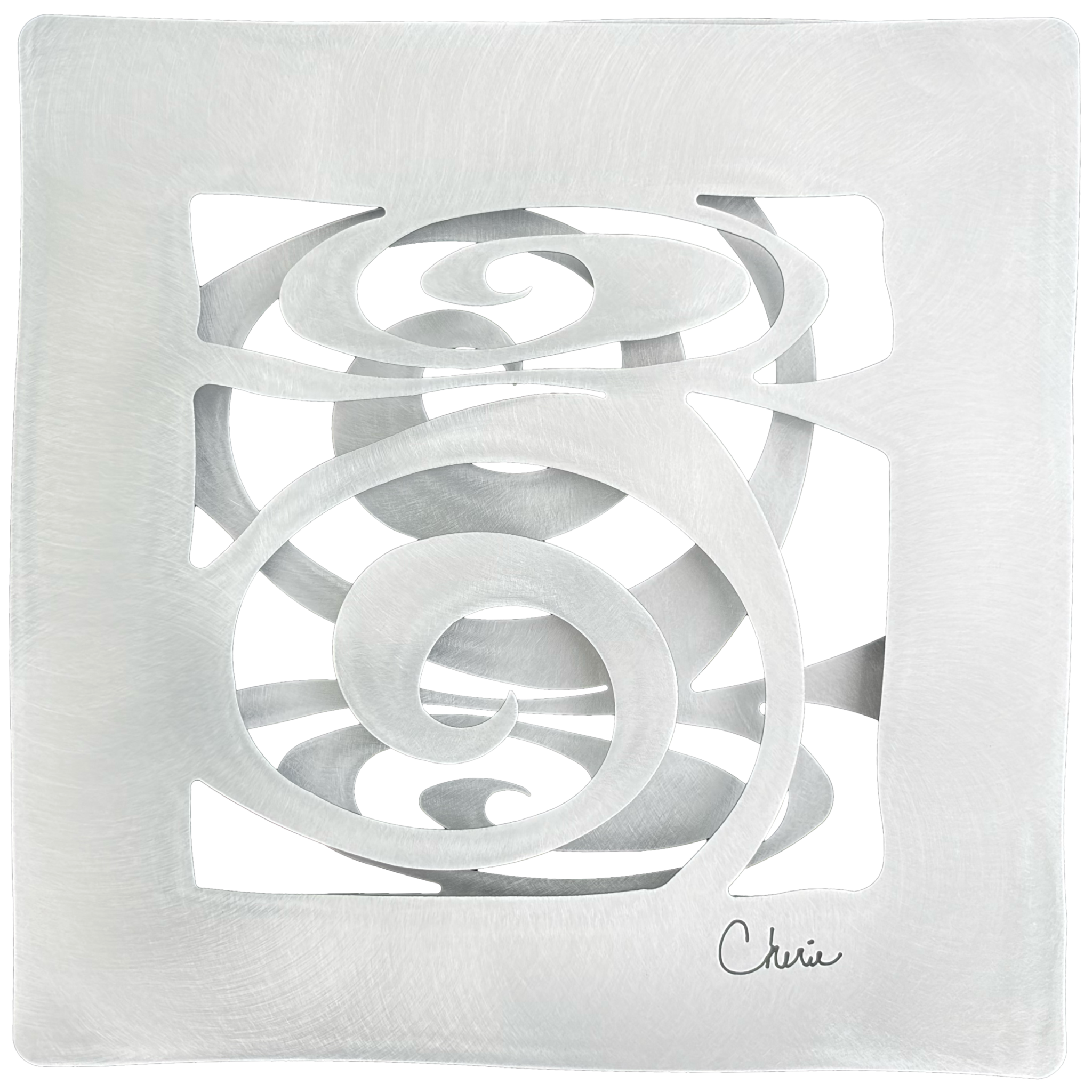 spiral shapes cut out of aluminum and assembled into a 3d wall tile