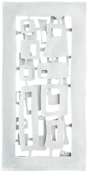 abstract midcentury square shapes cut out of aluminum and assembled into a 3d wall tile