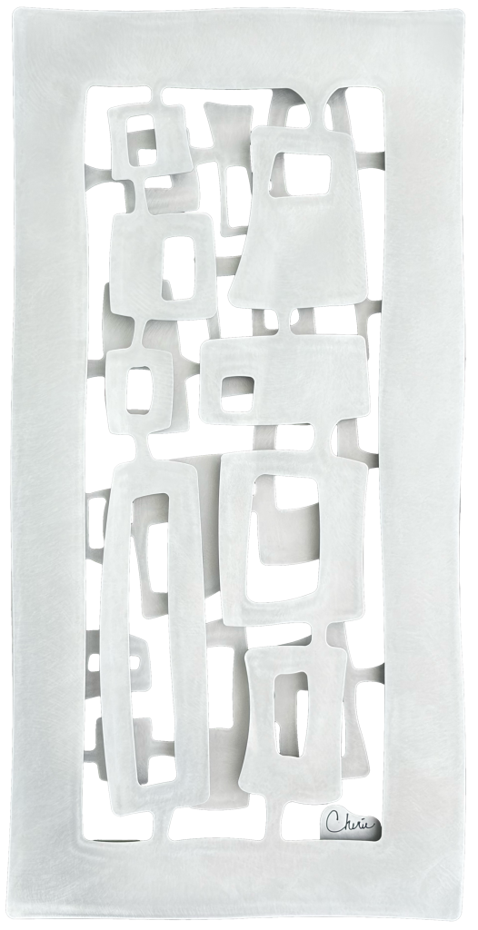 abstract midcentury square shapes cut out of aluminum and assembled into a 3d wall tile
